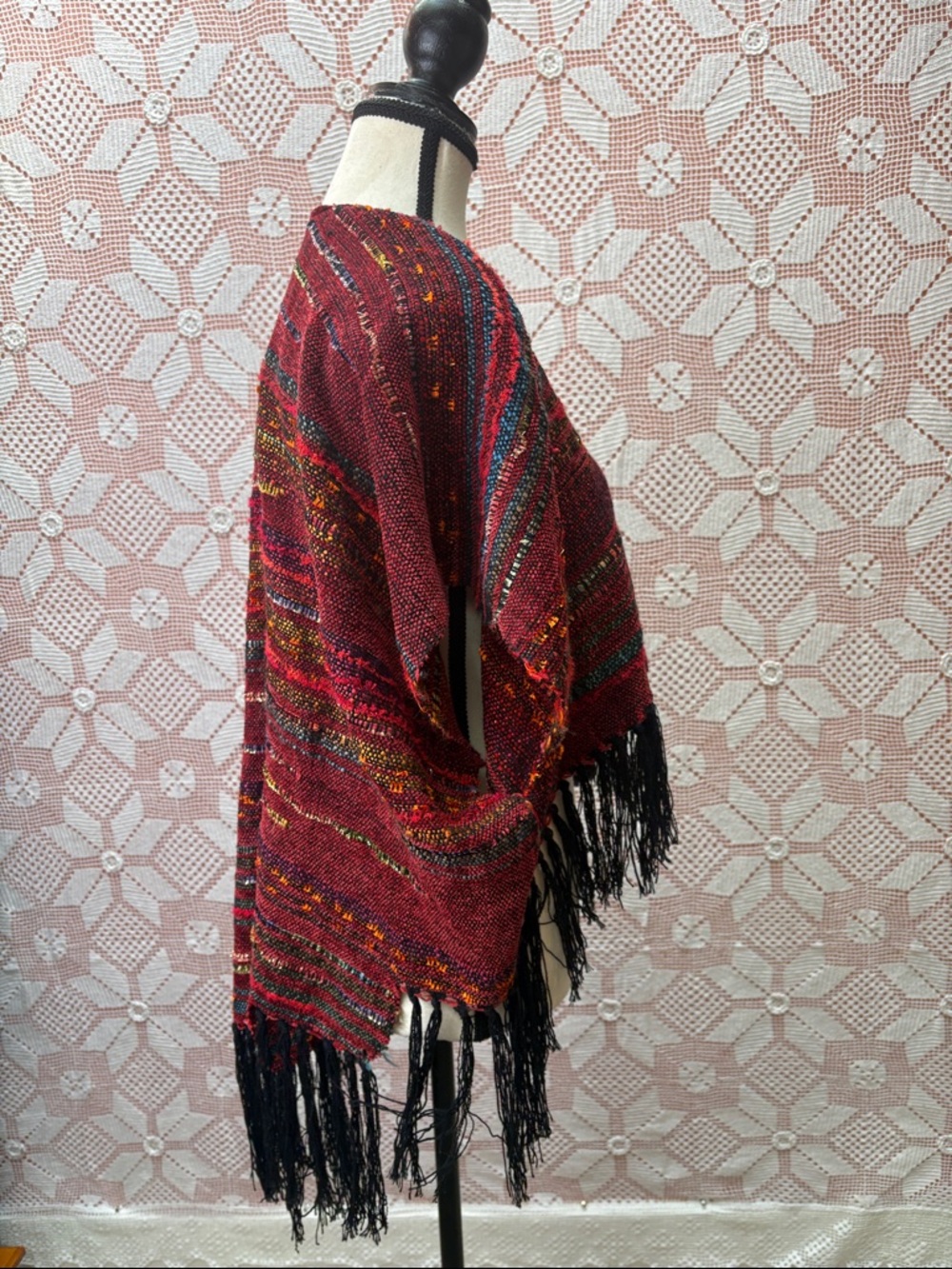 Handcrafted boho woven poncho wrap - Picture 6 of 7